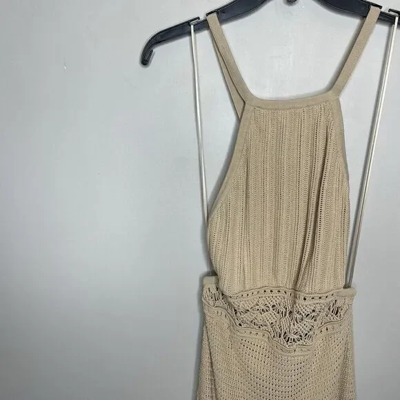 SIGNIFICANT OTHER Abby Dress Women 10 Crochet Maxi Cross Open Back Tan - Picture 4 of 16